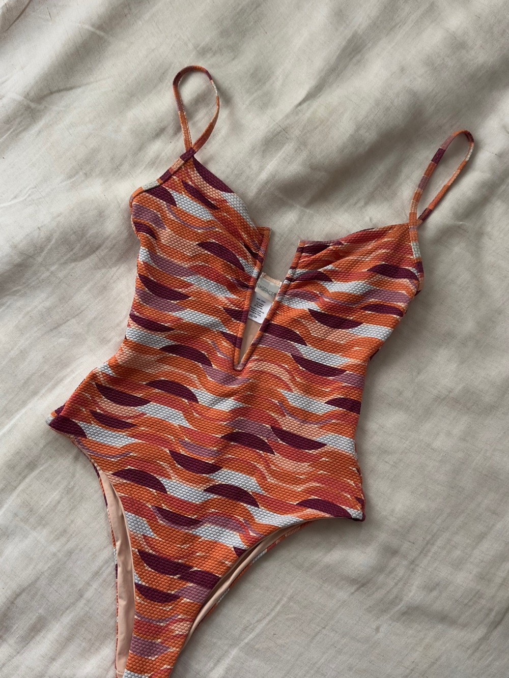 l*space Orange Wave-Print V-Plunge One-Piece Swimsuit